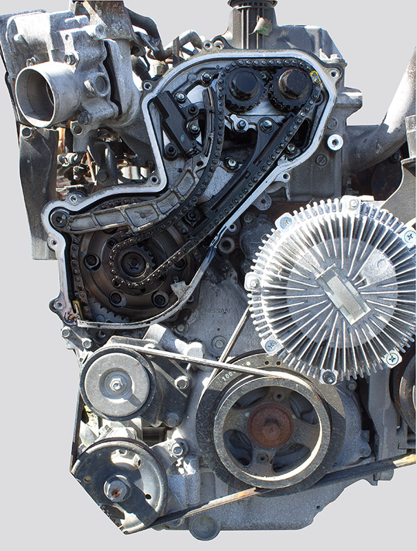 YD25 engine with exposed cam chain